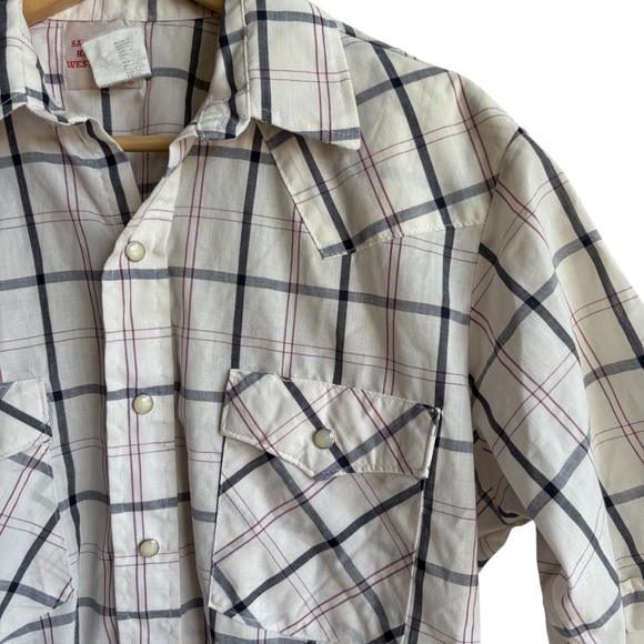 Vintage Saddle King Western Snap Shirt Men's L Plaid Pearl Snap Cowboy Rodeo 70s - Picture 2 of 8